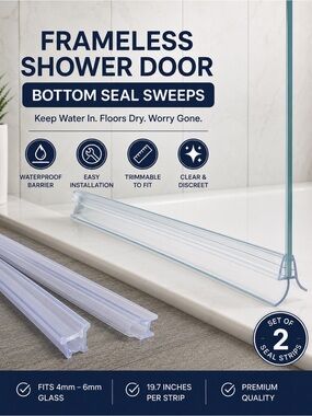 NWT Set of 2 Frameless Shower Door Bottom Seal Sweeps - Clear